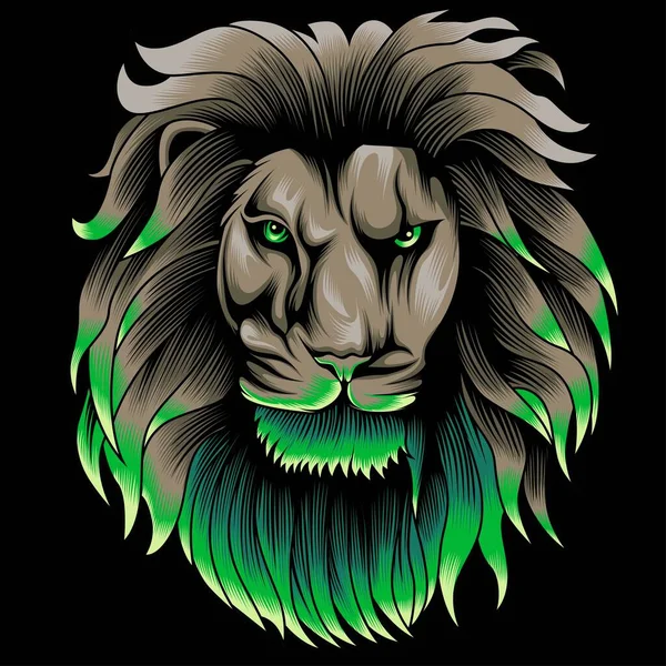 Ilustrasi Kepala Singa Dalam Gaya Warna Neon - Stok Vektor