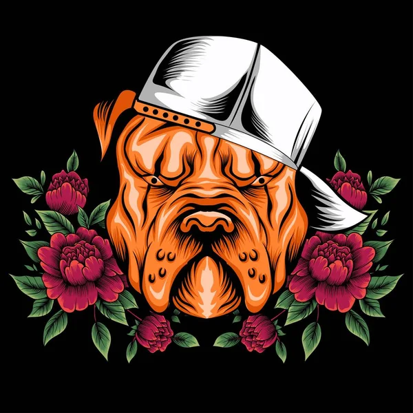Питбуль Шляпе Цветами Роз — стоковый вектор