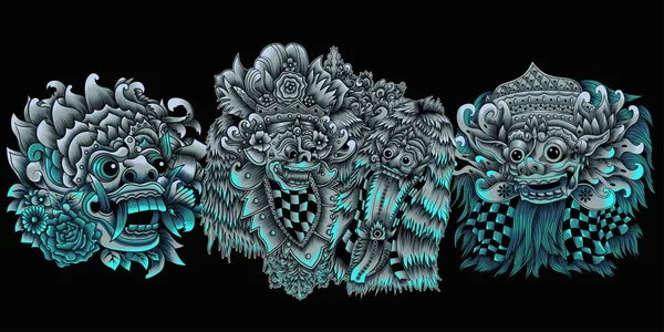 Балийская Культура Баронга Маска Стиле Неоновых Цветов — стоковый вектор