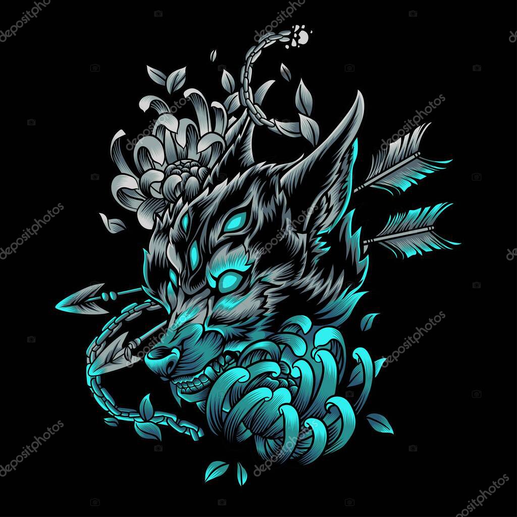 Wolf drawing in neon color style