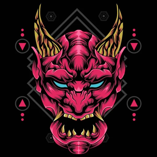 Oni Maske Illustration Mit Heiliger Geometrie Hintergrund — Stockvektor