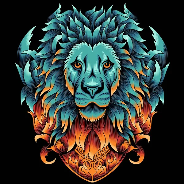 Tête Lion Avec Illustration Vectorielle Ornement — Image vectorielle