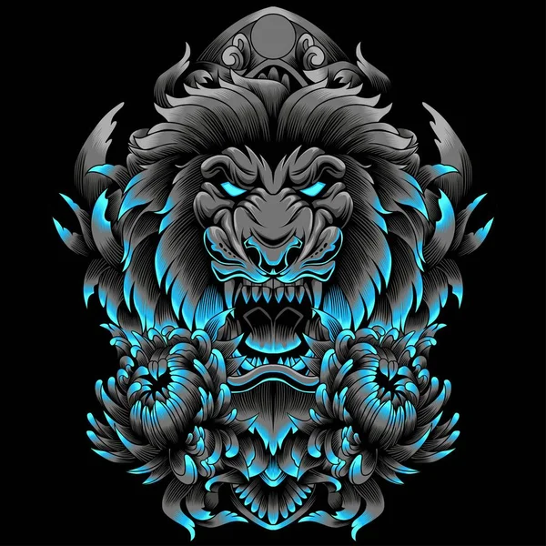 Illustration Tête Lion Dans Style Couleur Néon — Image vectorielle