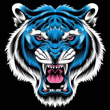 kızgın kaplan yüzü vektör çizimi koyu arkaplanda izole