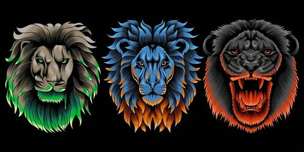 Collection Tête Lion Style Néon — Image vectorielle