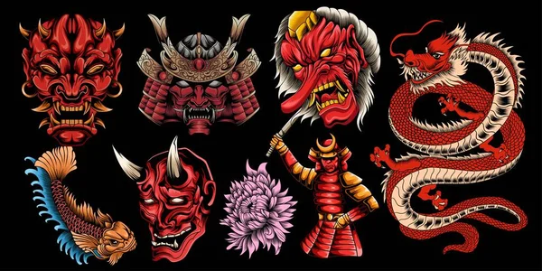 五颜六色的矢量Samurai Clipart 日本主题的矢量插图 — 图库矢量图片