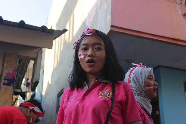 Jakarta Indonesia 2019 Shocked Expressions Women Photographed Photographer Participating Parade — Stock Photo, Image