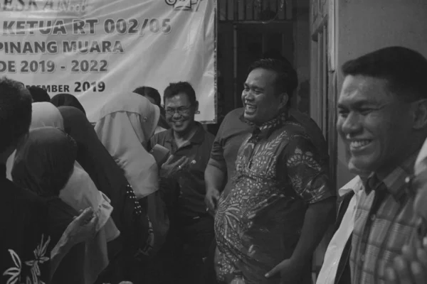 Jakarta Indonesien 2019 Svartvitt Foto Allmänhetens Glada Uttryck Inför Valet — Stockfoto