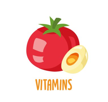 Red tomato and egg vector illustration on white background