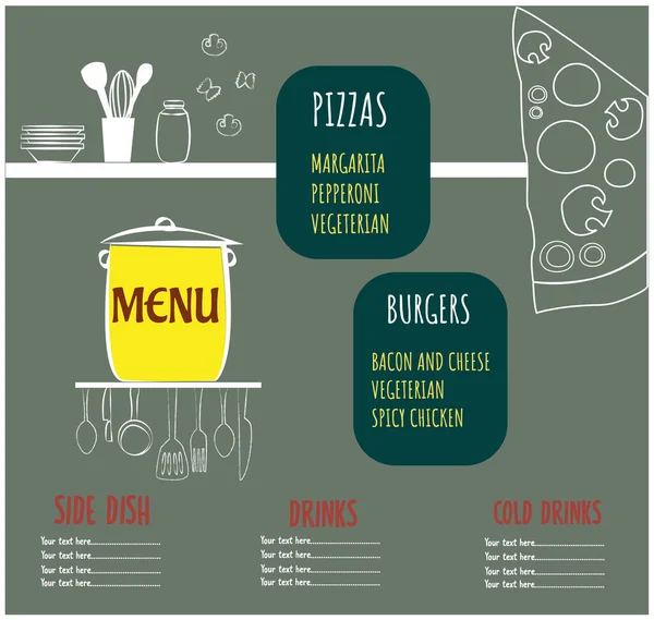 Bakkerij Menu Voedsel Sjabloon Voor Restaurant Met Doodle Hand Getekend — Stockvector