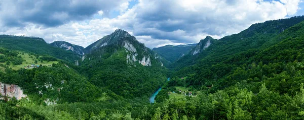 Panorama Montanha Rio Tara Turquesa Floresta Nas Encostas Das Montanhas — Fotografia de Stock