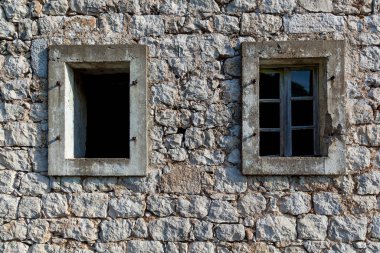 Facades of old stone houses. Architecture of the Old Town, House and Streets in Montenegro