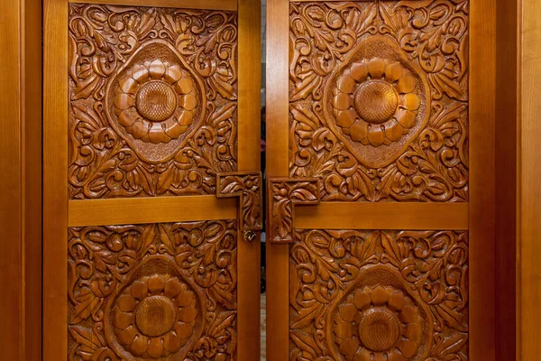 Wooden Door Carved Handmade Patterns Interior Details — Stockfoto