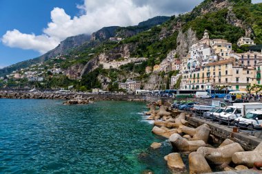 Architecture, landscapes and beaches of the city of Maiori on the Amalfi coast in the province of Salerno, Italy. The Amalfi Coast is a popular travel and holiday destination in Europe.