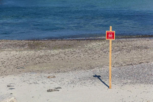 Warning Mine Sign Installed Beaches Black Sea Coast Odessa War — Fotografia de Stock
