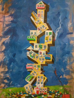 Ukrayna, Odessa 21 Haziran 2022 Odessa sanatçılarının yaratıcı tabloları, Odessa avlularında sergiler