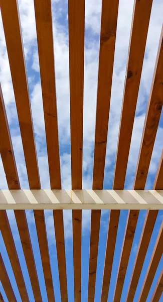 Blue Sky Wooden Beams Canopy Roof Beach Royalty Free Stock Images