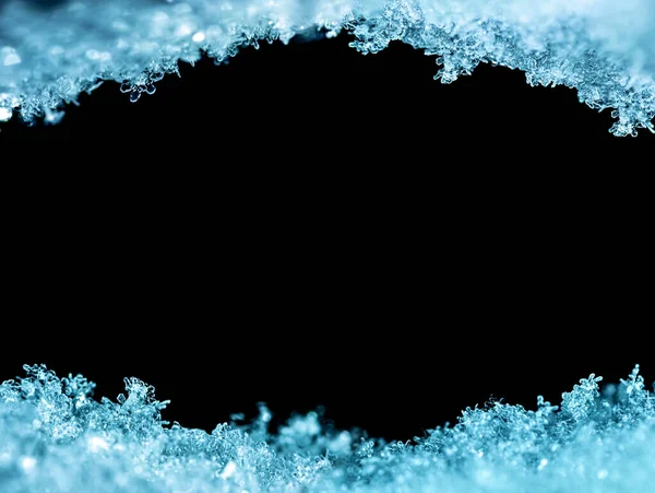 Natural Snow Texture Snowflakes Close Isolated Black Background Space Text Stock Photo