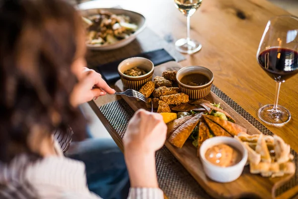 Close Adult Woman Who Having Dinner Wine Restaurant — Stock Photo, Image