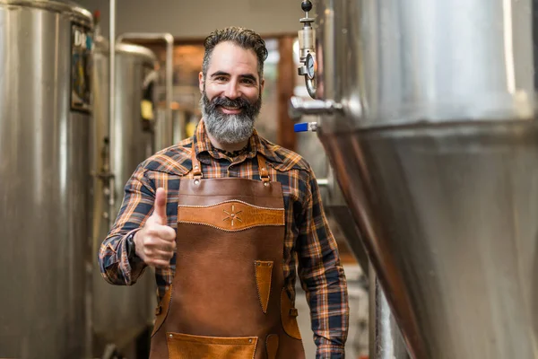 Portrait Man Who Working Craft Beer Factory Small Family Business — Foto de Stock