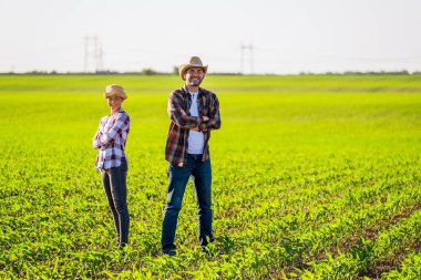 Erkek ve kadın ortaklaşa çalışıyorlar. Mısır yetiştiriyorlar..