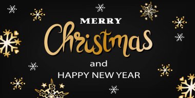 Altın yazılı ve kar taneli Noel afişi