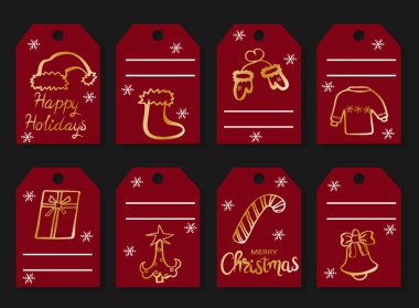Noel kırmızı hediye etiketleri. Kış iyi tatiller.