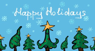 Noel arkaplanınız kutlu olsun Noel ağaçları ve kar taneleriyle