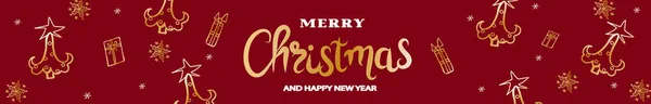 Weihnachtsbanner Weihnachtshintergrund Mit Handgezeichneten Geschenkboxen Zuckerstangen Und Schneeflocken — Stockvektor