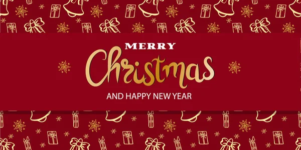 Різдвяні Свята Розкішний Банер Різдвяними Дзвіночками Подарунковими Коробками Сніжинками — стоковий вектор