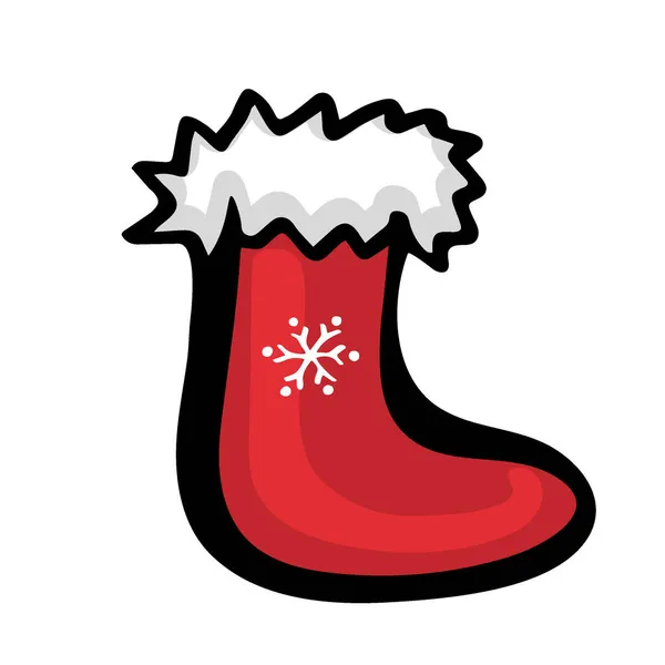 Calcetín Navidad Con Copo Nieve Estilo Garabato — Vector de stock