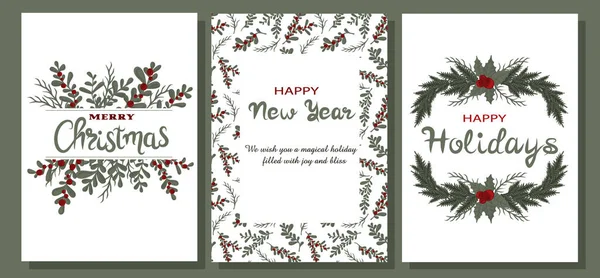 Wesołych Świąt Szczęśliwego Nowego Roku Kartki Życzeniami — Wektor stockowy