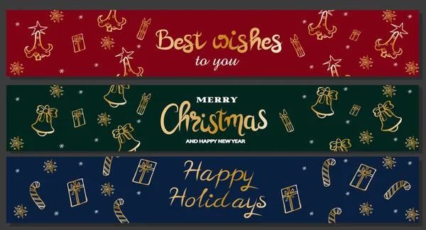 Conjunto Pancartas Navideñas Fondos Vacaciones Con Decoraciones Navidad Dibujadas Mano — Archivo Imágenes Vectoriales