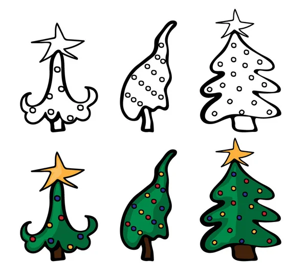 Set Árbol Navidad Estilo Doodle — Vector de stock