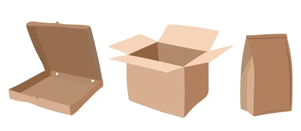 Packungsset Aus Papier Schachtel Pizzapackung Papiertüte — Stockvektor