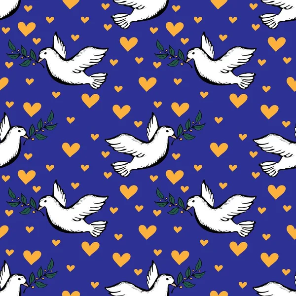 Seamless pattern with a flying bird as a symbol of peace in blue and yellow colors of ukrainian flag