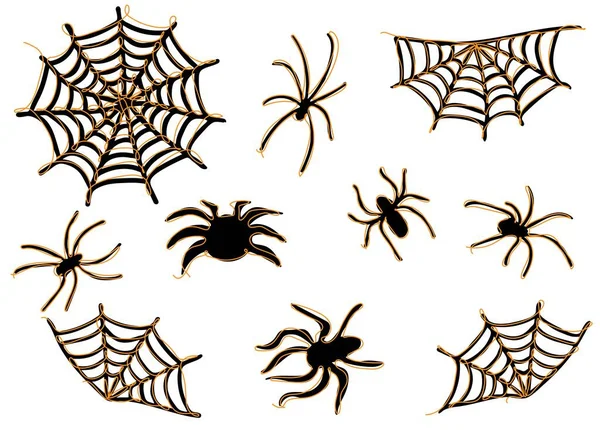 Satz Von Durchgängiger Linienzeichnung Von Spinnennetzen Und Spinnen — Stockvektor