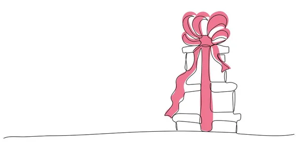 Continuous One Line Drawing Gift Birthday Party Tied Bow — стоковый вектор