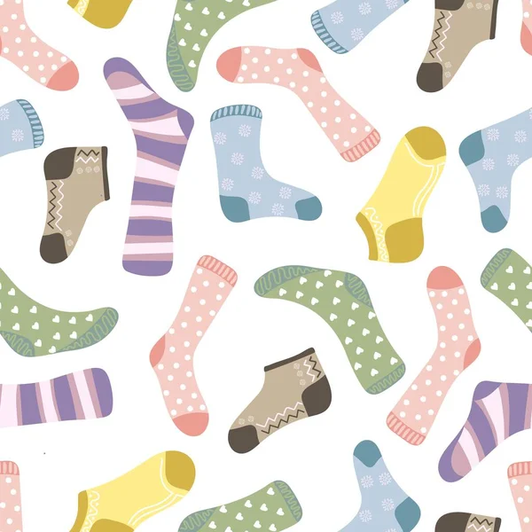 Naadloos Patroon Met Warme Wollen Katoenen Sokken Witte Achtergrond — Stockvector