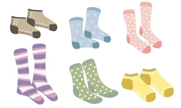 Set Different Socks Warm Woolen Cotton Socks Cute Patterns — Stock Vector