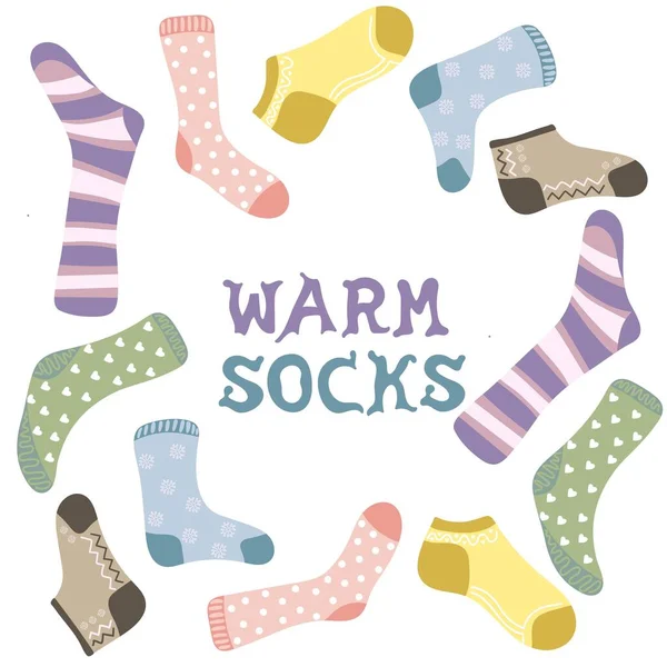 Set Different Socks Warm Woolen Cotton Socks Cute Patterns — Vector de stock