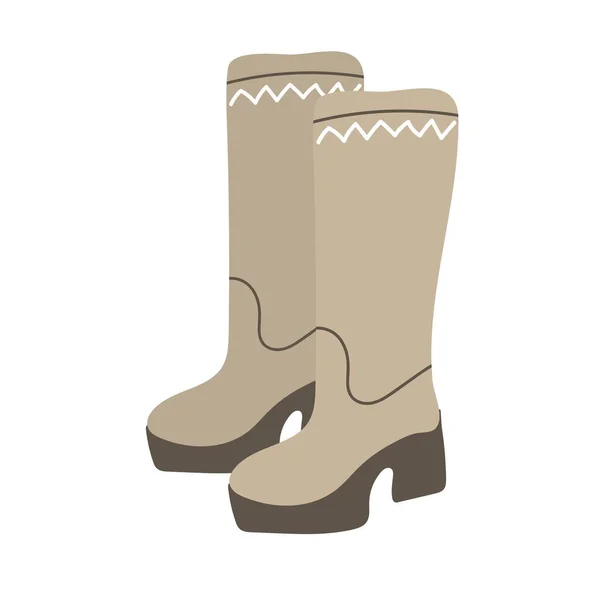 Pair Beige Brown Winter Boots White Background Cute Hand Drawn — Vetor de Stock