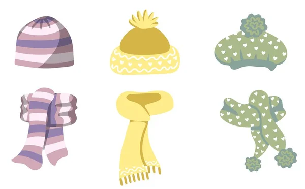 Зимние Вязаные Шарфы Шляпы Традиционный Зимний Набор Теплая Одежда — стоковый вектор