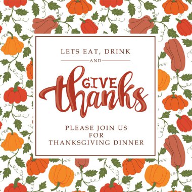 Balkabağı desenli Şükran Günü daveti.