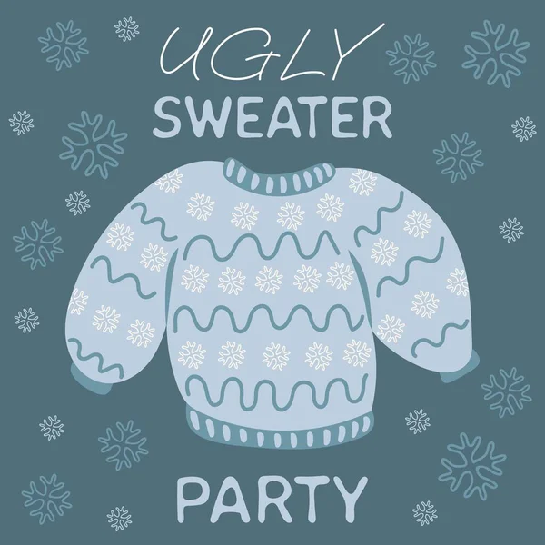 Greeting Card Ugly Sweater Party Knitted Cozy Warm Sweater Snowflakes — Archivo Imágenes Vectoriales