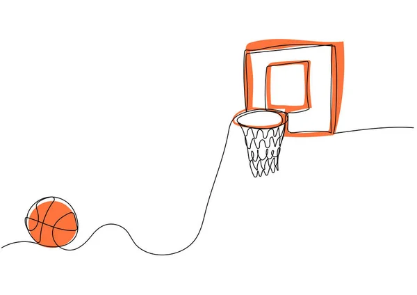 Disegno Continuo Una Linea Basket Basket Hoop — Vettoriale Stock