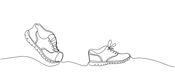 Desenho Contínuo Uma Linha Tênis Corrida Par Sapatos Atléticos — Vetor de Stock