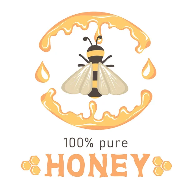 Pure Honing Honingbannersjabloon Met Bijen Honingraten — Stockvector