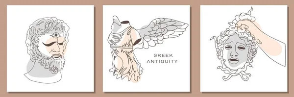 Zaman Dahulu Koleksi Patung Kuno Yunani Dengan Gaya Modern Yang - Stok Vektor