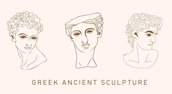 Conjunto Esculturas Antigas Gregas Vetor Mão Desenhada Ilustração Cabeças Humanas — Vetor de Stock